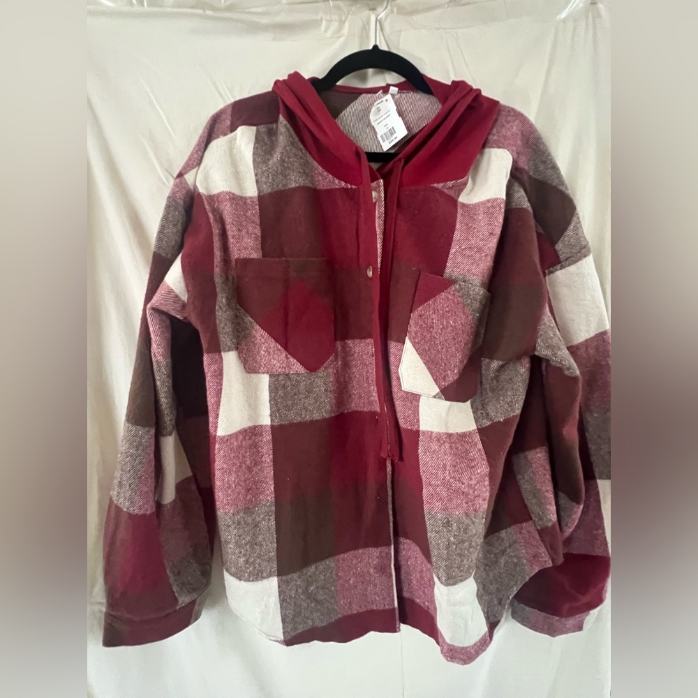 Red and White Plaid Hooded Shaket